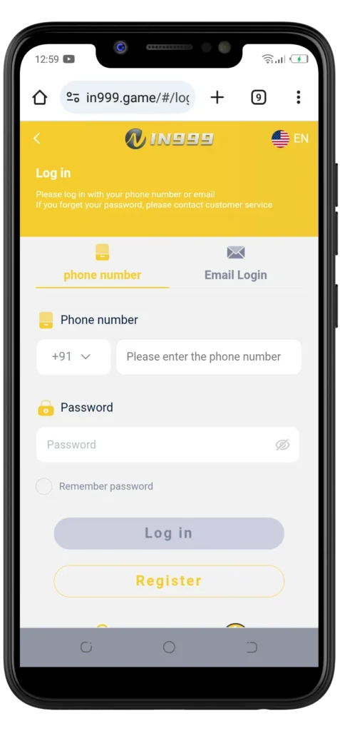 How to Login in999 game png photo